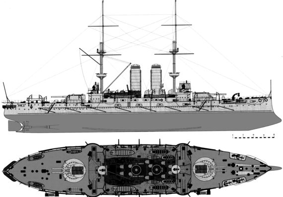 Корабль IJN Mikasa [Battleship] (1905) - чертежи, габариты, рисунки